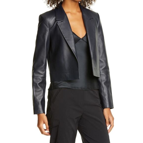 RtA Wynn Cropped Leather Blazer Navy - Picture 1 of 13
